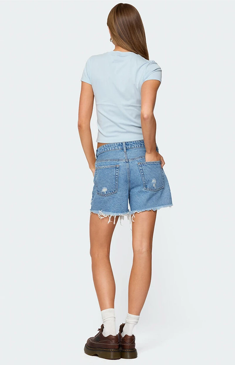 Edikted Cale Distressed Low Rise Denim Shorts
