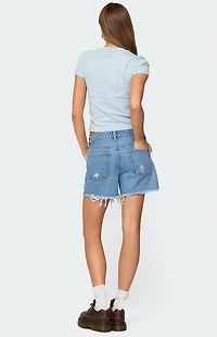Edikted Cale Distressed Low Rise Denim Shorts