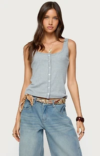 Edikted Gwenne Pointelle Button Up Tank Top