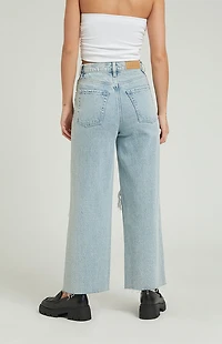 Pacsun Nora Cropped Wide Leg Jeans Ripped Light Indigo