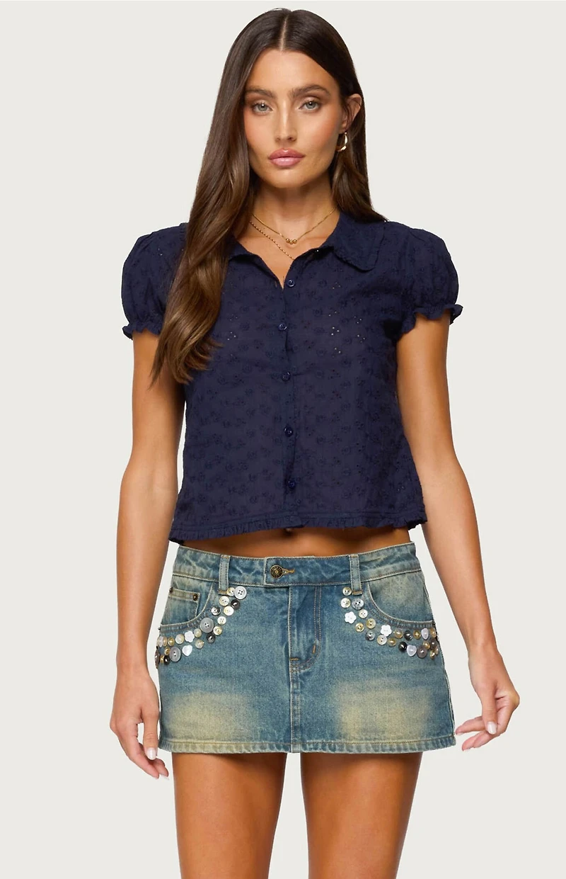 Edikted Lanie Eyelet Tailored Button Up Shirt