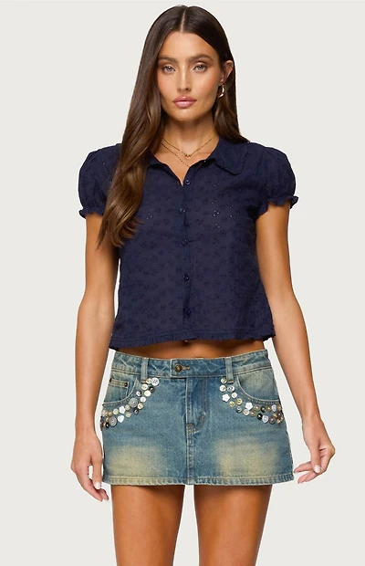 Edikted Lanie Eyelet Tailored Button Up Shirt