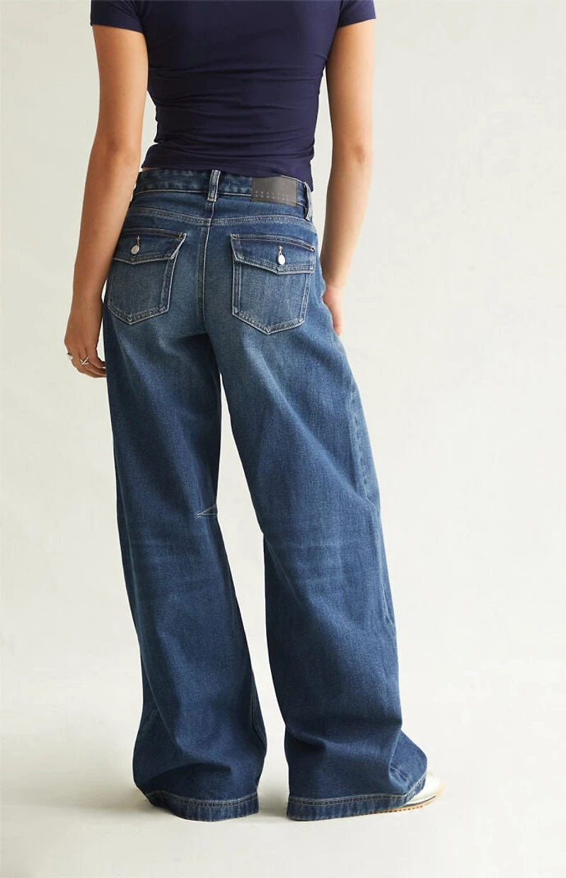 Pacsun Remi Baggy Barrel Jeans Knee Dart Dark Blue