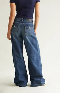 Pacsun Remi Baggy Barrel Jeans Knee Dart Dark Blue