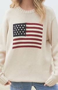 John Galt Nico American Flag Crew Neck Sweater