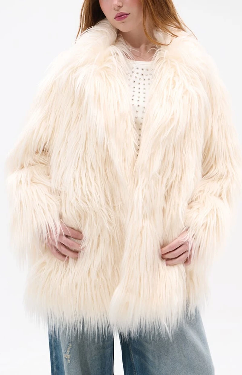 AZALEA WANG Breckenridge Cream Faux Fur Coat