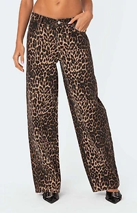 Edikted Leopard Printed Low Rise Jeans