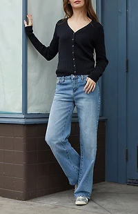 John Galt Black V-Neck Cable Knit Cardigan