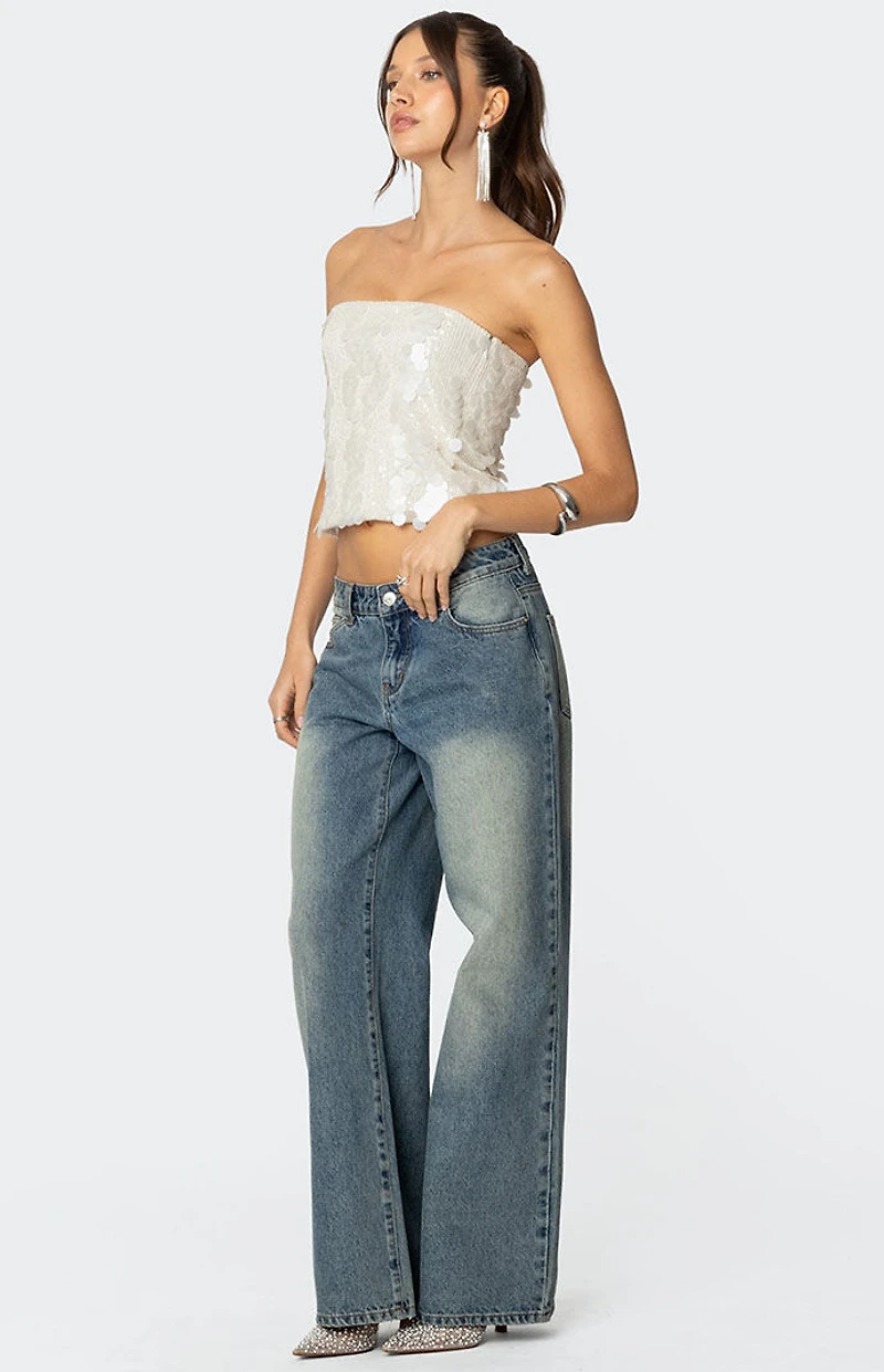 Edikted Samara Sequin Strapless Top