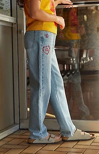 Pacsun Kids Medium Indigo Embroidered '90s Straight Jeans