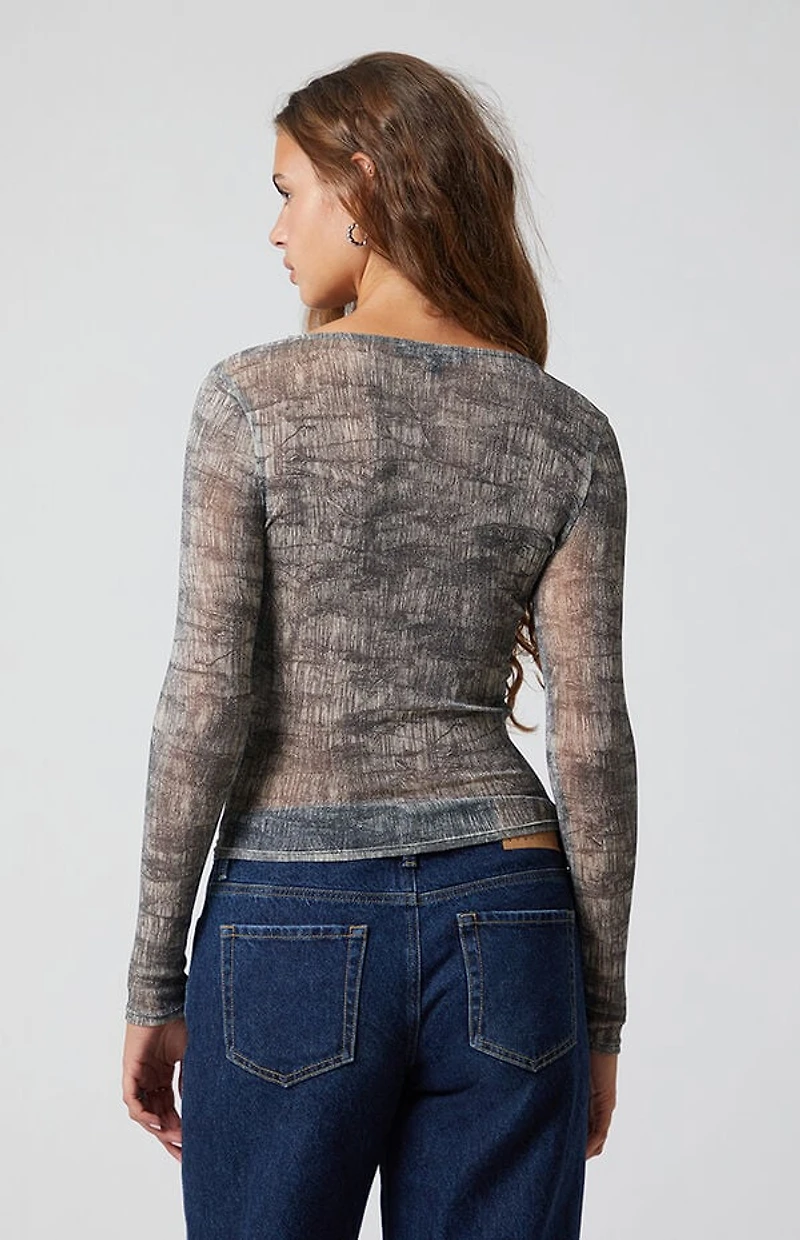 Third Charm Oakley Mesh Textured Long Sleeve Top