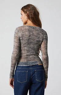 Third Charm Oakley Mesh Textured Long Sleeve Top