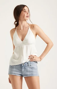 Pacsun Tatum Ultimate Low Rise Denim Micro Shorts Stretch Striped Light Blue