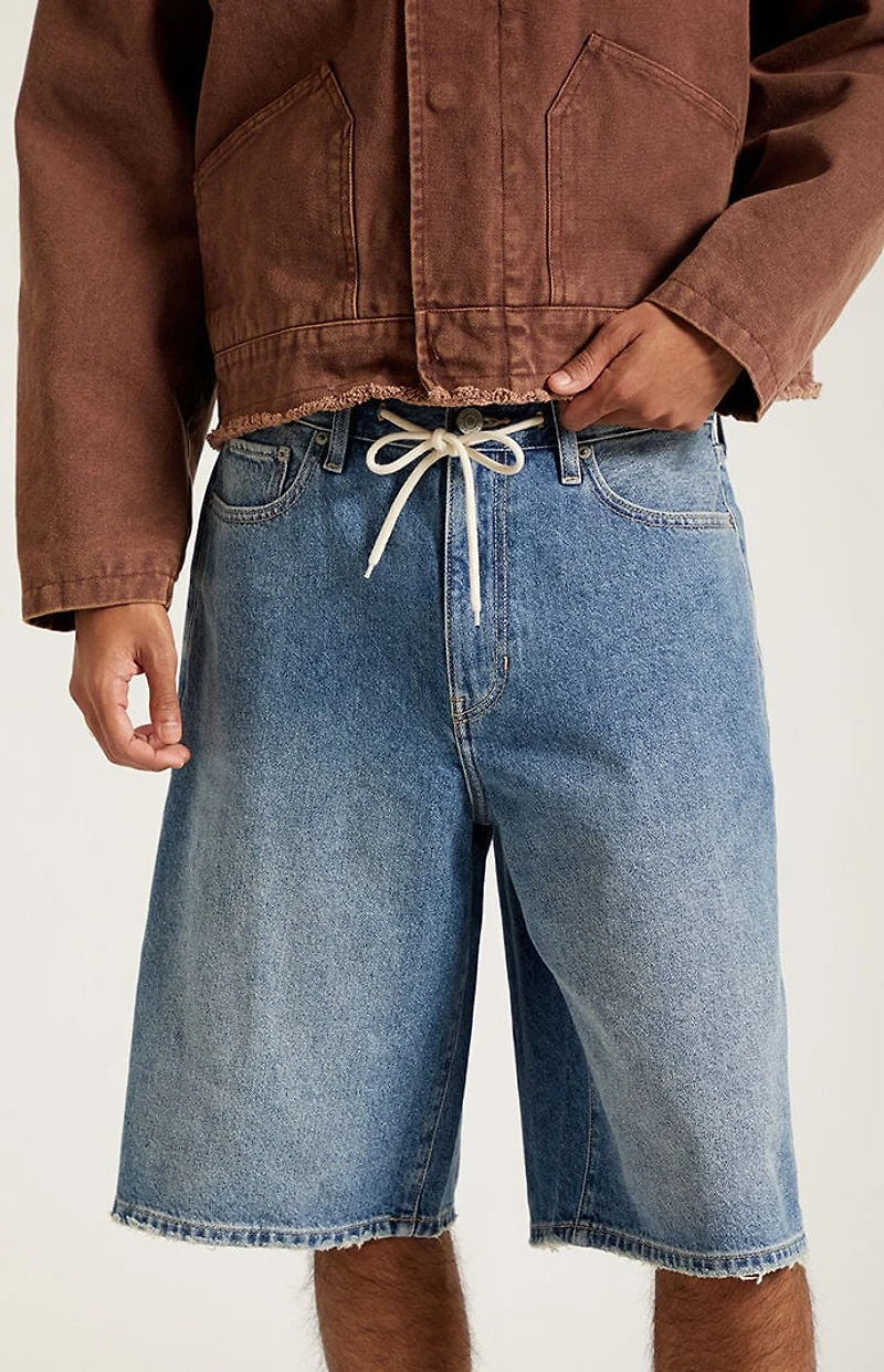 Pacsun Austin Extreme Baggy Denim Shorts Drawstring Medium Blue