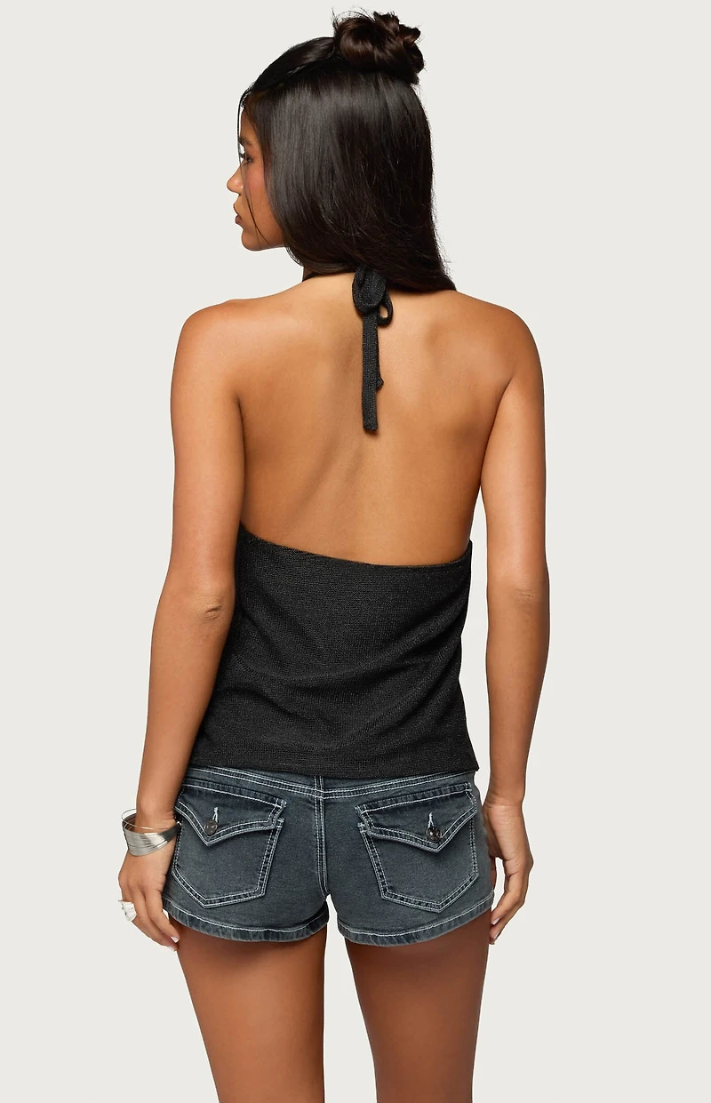 Edikted Stasia Sparkly Knit Split Front Top