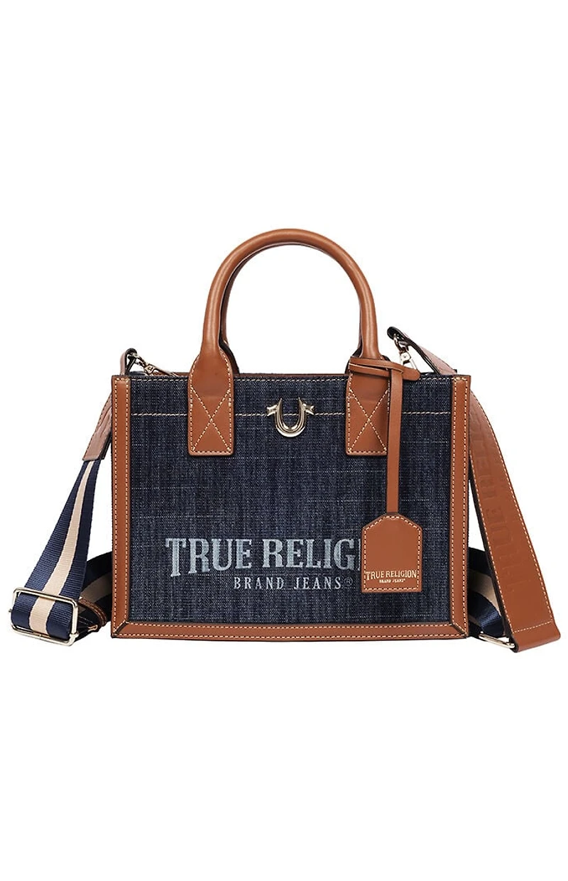 True Religion Modern Edge Denim and Faux Leather Tote Bag