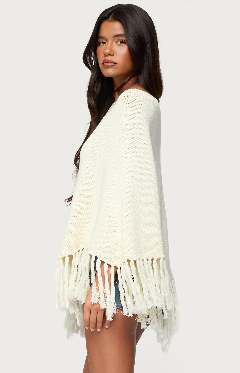 Edikted Kamila Fringe Knit Poncho
