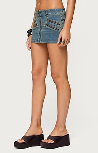 Edikted Ronan Zip Up Denim Mini Skort
