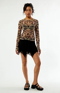 Playboy By PacSun Tattoo Print Mesh Long Sleeve Top