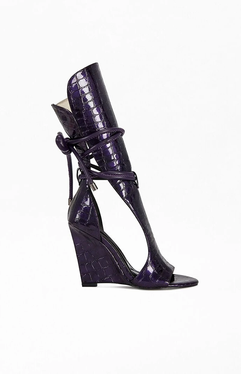 AZALEA WANG Women's Douma Purple Croc Wedge Sandals