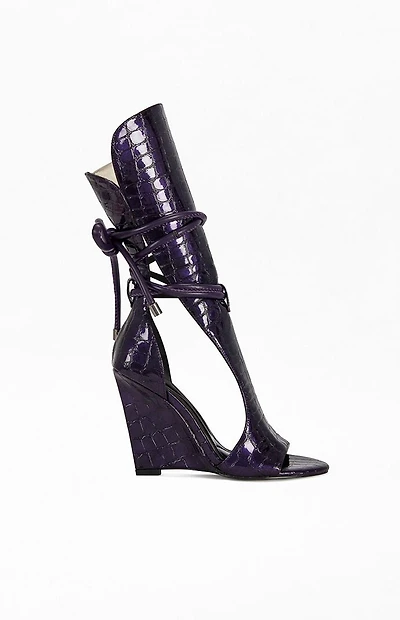 AZALEA WANG Women's Douma Purple Croc Wedge Sandals