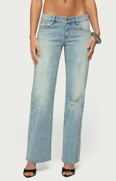 Edikted Lainie Distressed Low Rise Bootcut Jeans