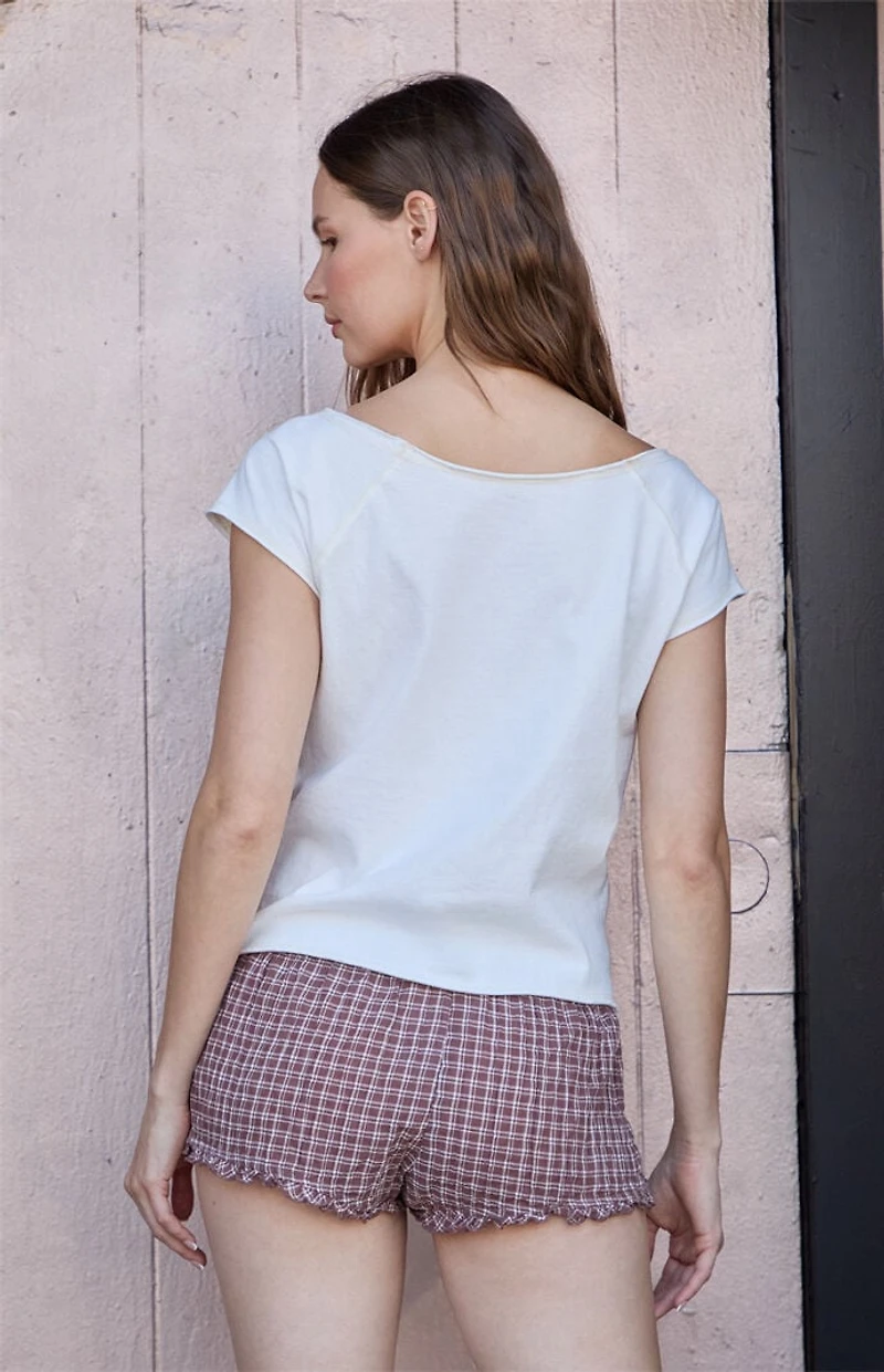 John Galt White New York Applique Off-The-Shoulder Top