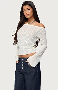 Edikted Alef Sheer Lace Off Shoulder Top