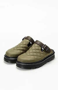 Dr Martens Olive Zebzag Quilted Canvas Slingback Platform Mules