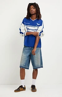 Pacsun Austin Extreme Baggy Jean Shorts Paint Splatter Medium Blue