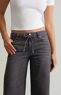 Pacsun Casey Low Rise Baggy Jeans Glitter Drawstring Gray
