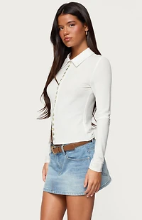 Edikted Pennie Iridescent Button Up Shirt