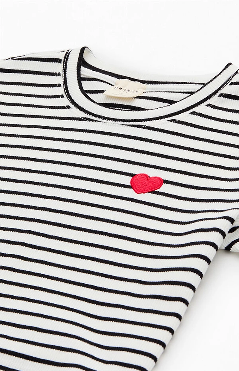 Pacsun Kids Striped Ribbed Embroidered Heart Skimmer T-Shirt