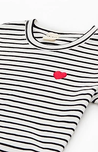 Pacsun Kids Striped Ribbed Embroidered Heart Skimmer T-Shirt