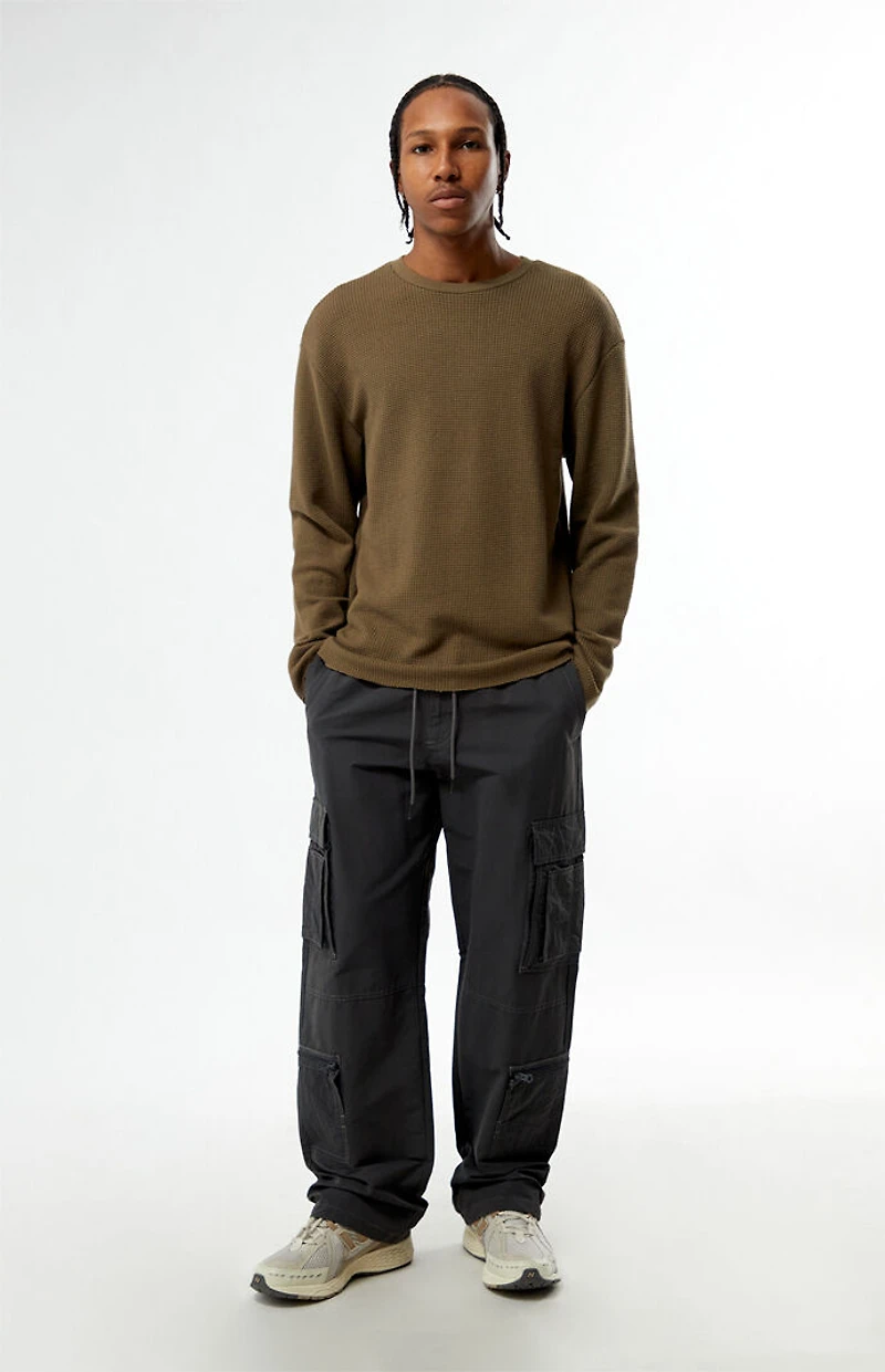 Pacsun Brown Basic Waffle Knit Long Sleeve Shirt