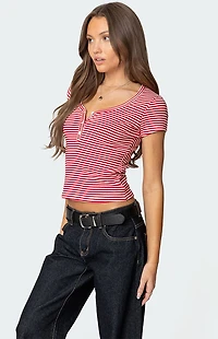 Edikted Kady Striped Henley T-Shirt