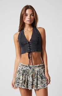 Third Charm Jax Lace-Up Denim Corset