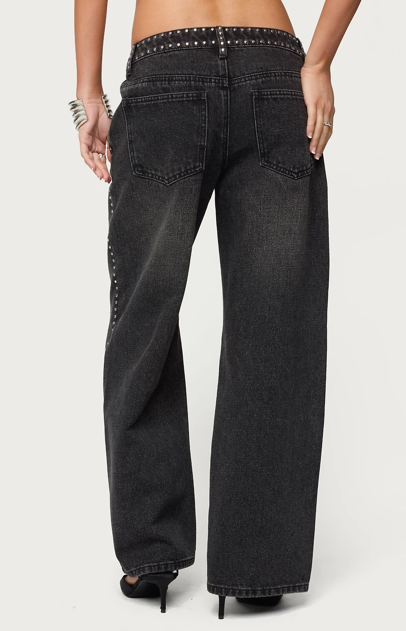 Edikted Petite Quincy Studded Low Rise Baggy Jeans