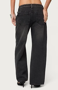 Edikted Petite Quincy Studded Low Rise Baggy Jeans