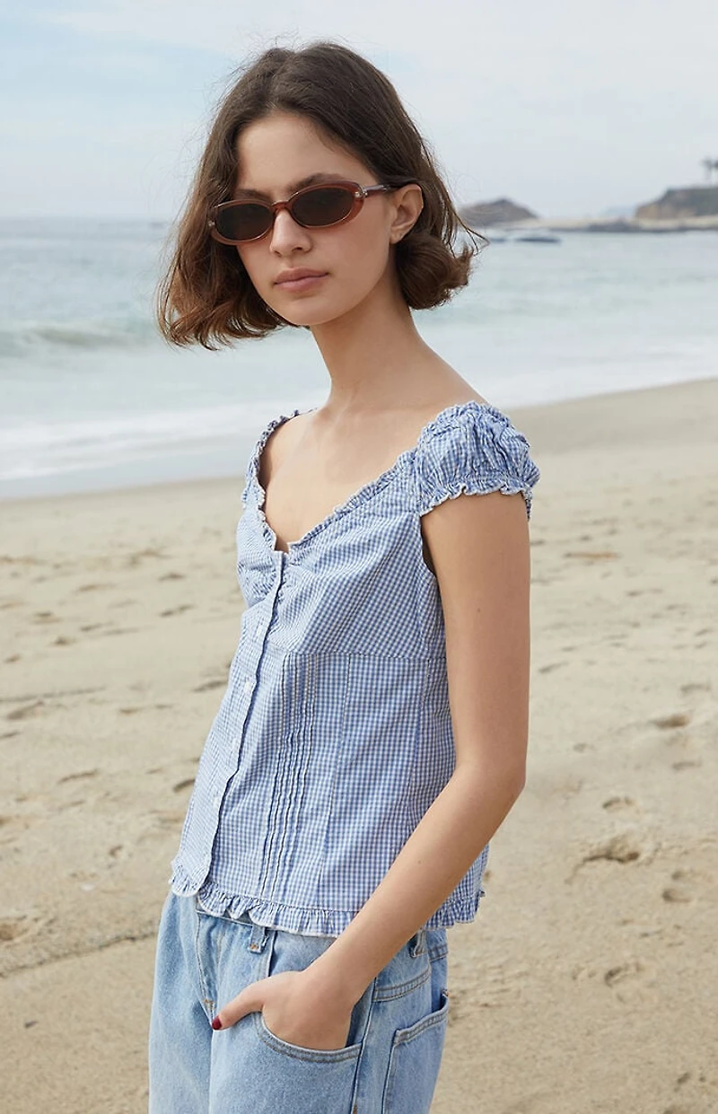 John Galt Blue & White Gingham Elara Top