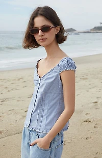 John Galt Blue & White Gingham Elara Top