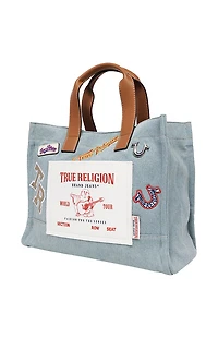 True Religion Andy Denim Multi Patch Medium Tote Bag