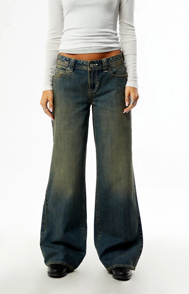 Pacsun Casey Low Rise Baggy Jeans Seamed Pocket Dark Blue Tint