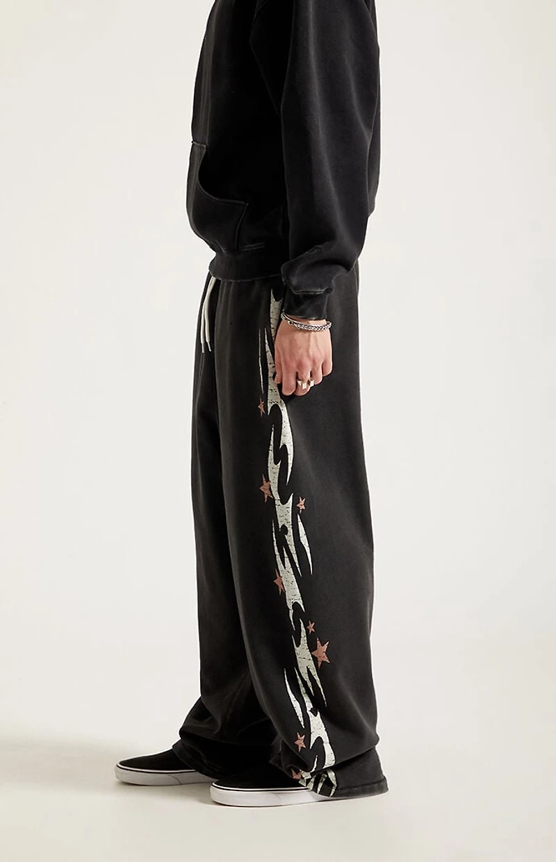 Pacsun Black Flame Star Fleece Baggy Sweatpants