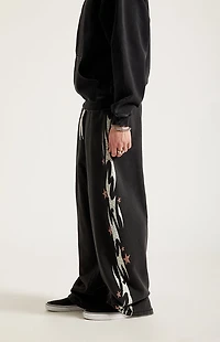Pacsun Black Flame Star Fleece Baggy Sweatpants
