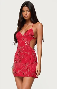 Edikted Annalee Backless Beaded Chiffon Mini Dress