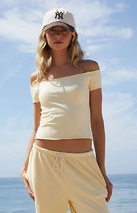 John Galt Yellow Bonnie Off-The-Shoulder Crop Top