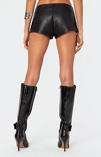 Edikted Zippy Faux Leather Micro Shorts