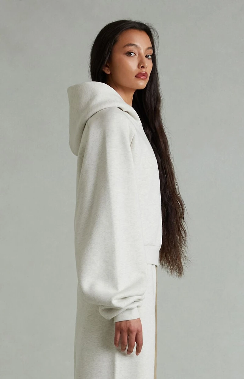 Fear of God ESSENTIALS Women's Heather Oatmeal '90s Embossed Raglan Cropped Hoodie