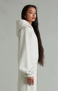 Fear of God ESSENTIALS Women's Heather Oatmeal '90s Embossed Raglan Cropped Hoodie